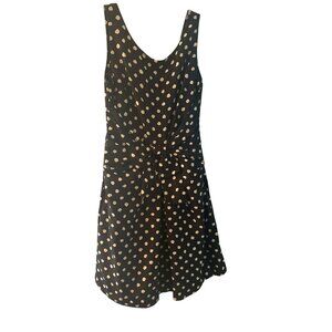 Kate Spade Black White Polka Dot Fit And Flare Silk Dress With Bow Detail Size 6